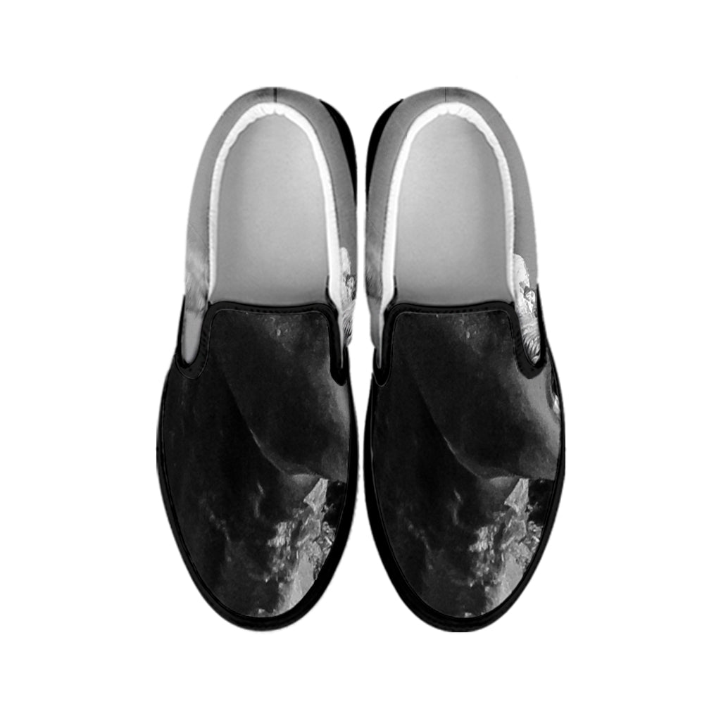 Black And White Funny Donkey Print Black Slip On Shoes