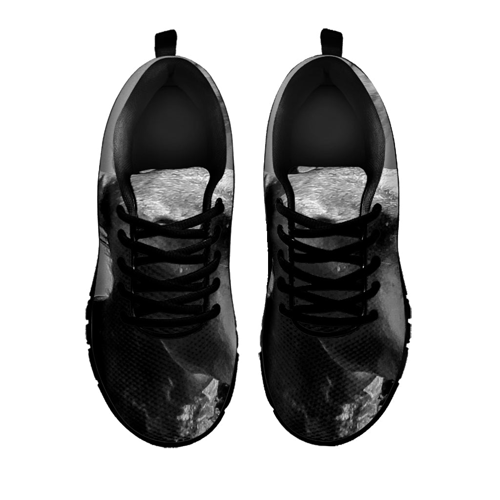 Black And White Funny Donkey Print Black Sneakers