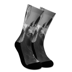 Black And White Funny Donkey Print Crew Socks