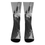 Black And White Funny Donkey Print Crew Socks