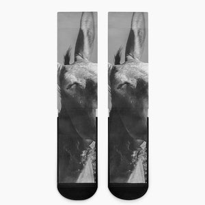 Black And White Funny Donkey Print Crew Socks