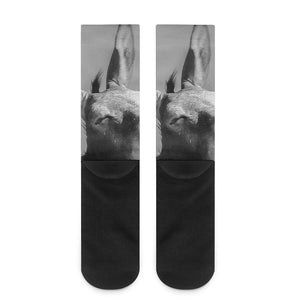 Black And White Funny Donkey Print Crew Socks