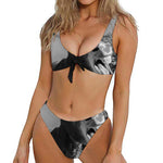 Black And White Funny Donkey Print Front Bow Tie Bikini