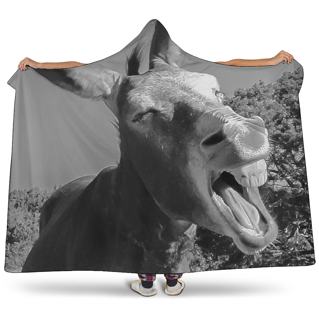 Black And White Funny Donkey Print Hooded Blanket