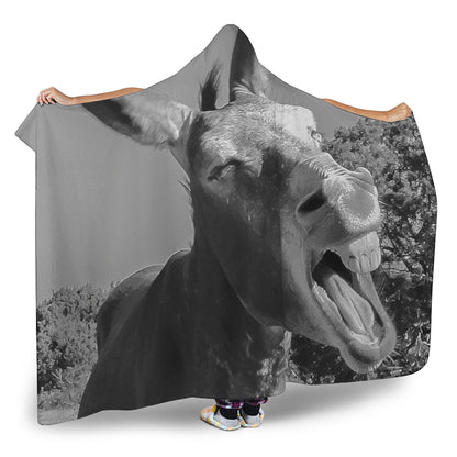 Black And White Funny Donkey Print Hooded Blanket