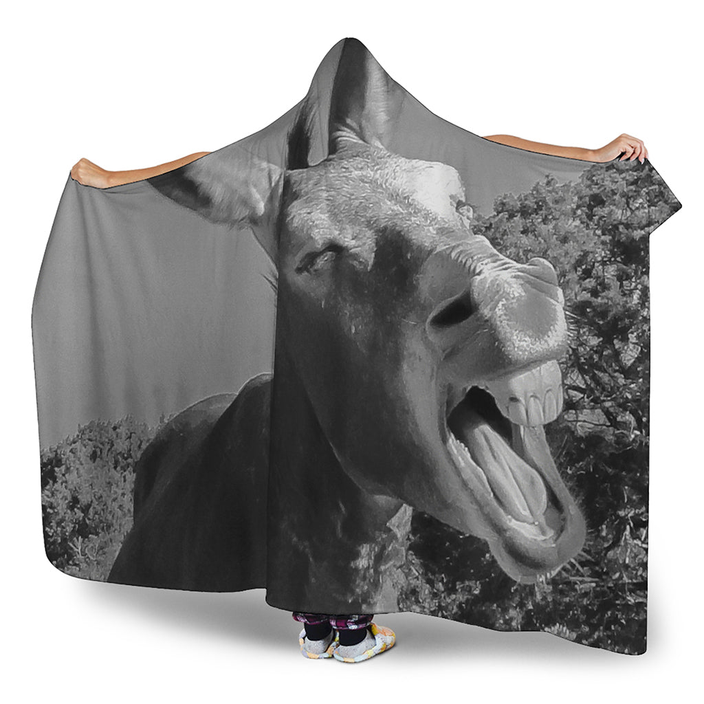 Black And White Funny Donkey Print Hooded Blanket