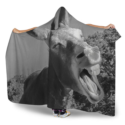 Black And White Funny Donkey Print Hooded Blanket