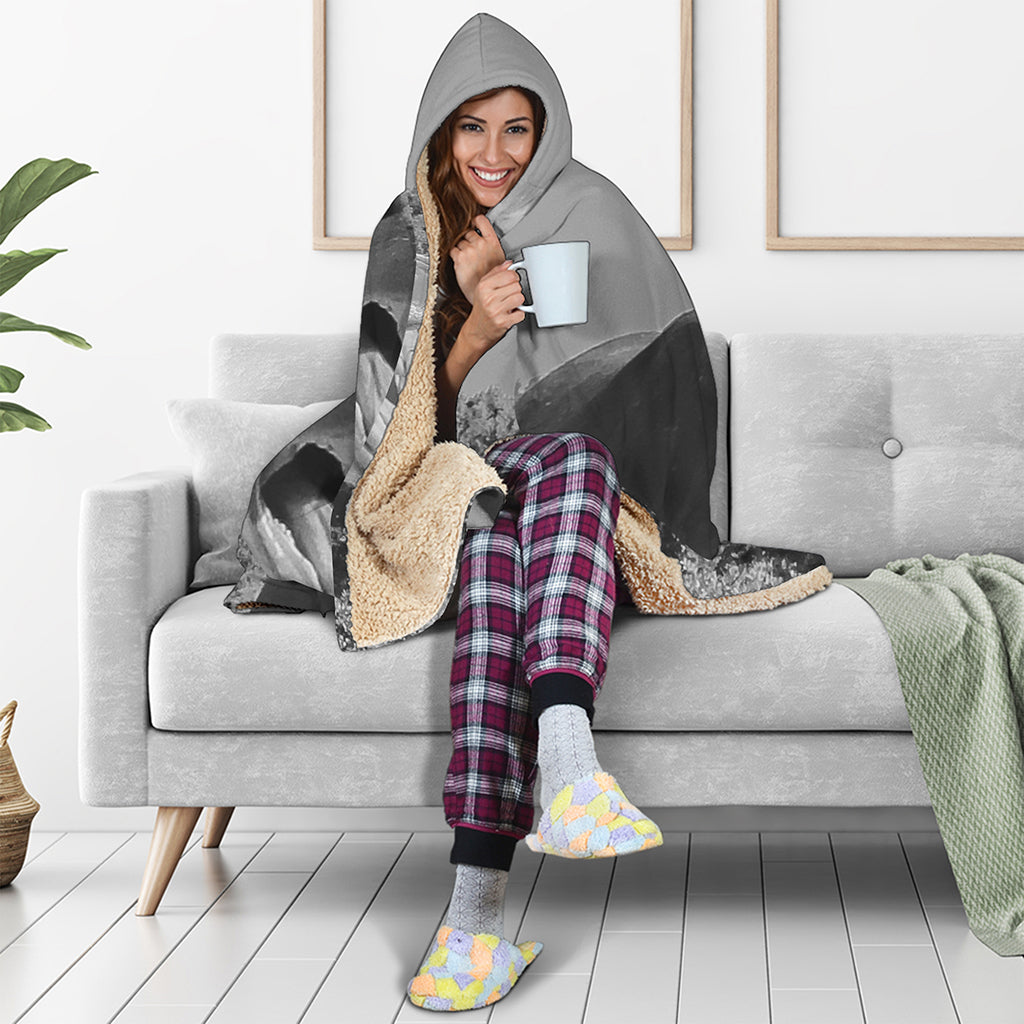 Black And White Funny Donkey Print Hooded Blanket