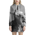 Black And White Funny Donkey Print Pullover Hoodie Dress