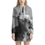 Black And White Funny Donkey Print Hoodie Dress