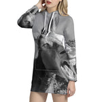 Black And White Funny Donkey Print Hoodie Dress