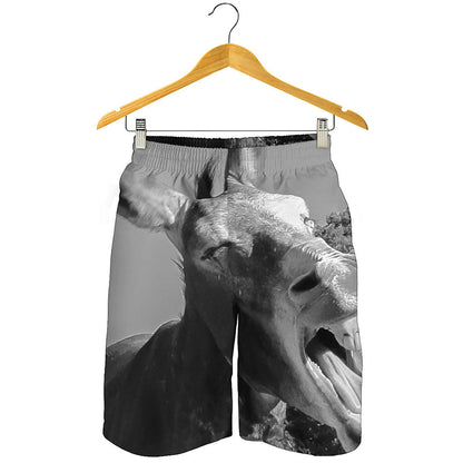 Black And White Funny Donkey Print Men's Shorts