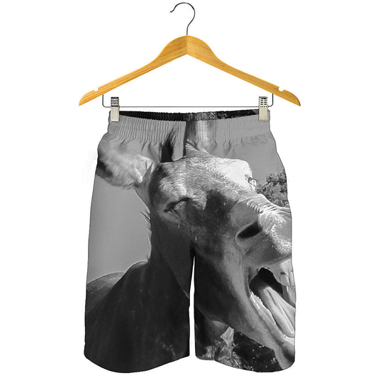 Black And White Funny Donkey Print Men's Shorts