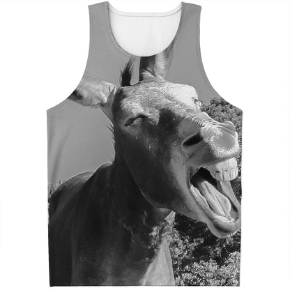 Black And White Funny Donkey Print Men's Tank Top