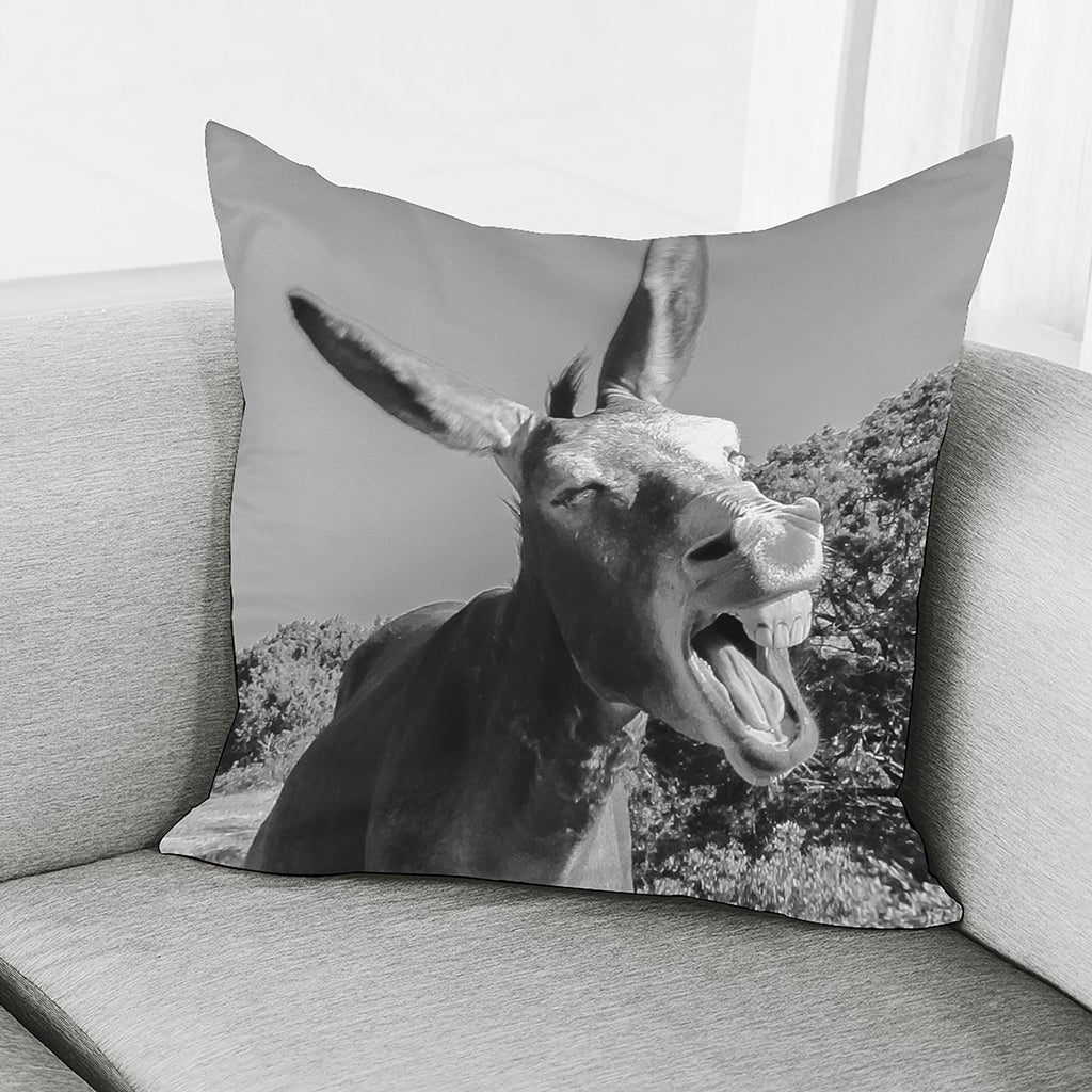Black And White Funny Donkey Print Pillow Cover