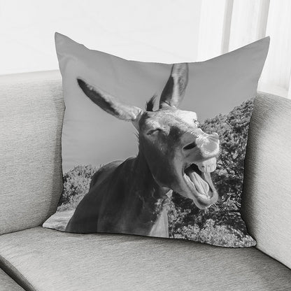 Black And White Funny Donkey Print Pillow Cover