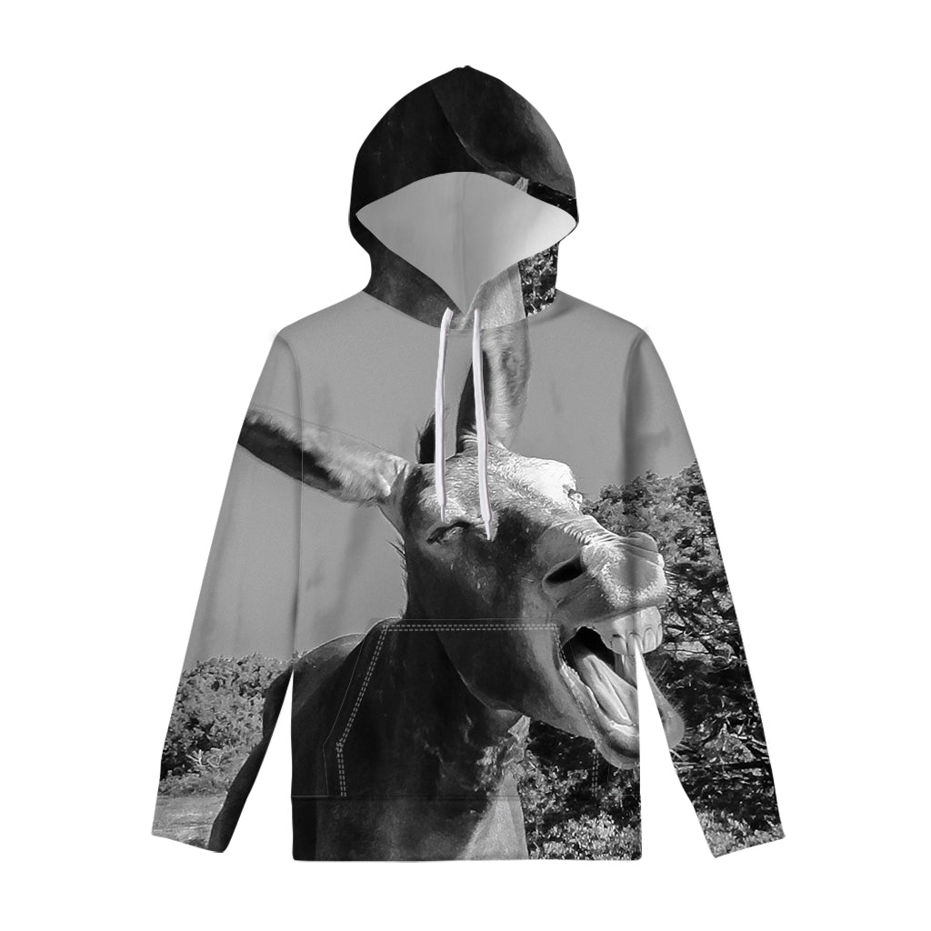 Black And White Funny Donkey Print Pullover Hoodie