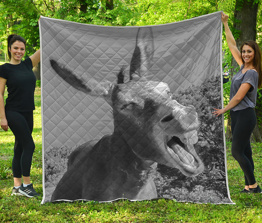 Black And White Funny Donkey Print Quilt