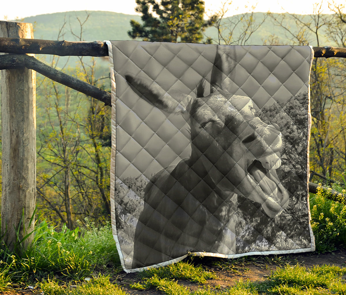 Black And White Funny Donkey Print Quilt