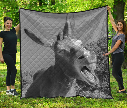 Black And White Funny Donkey Print Quilt