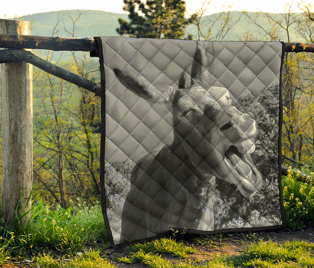 Black And White Funny Donkey Print Quilt