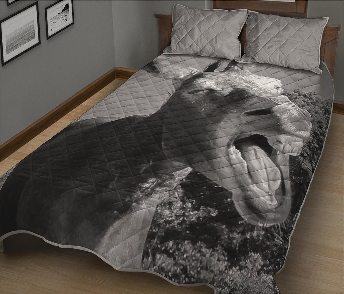 Black And White Funny Donkey Print Quilt Bed Set
