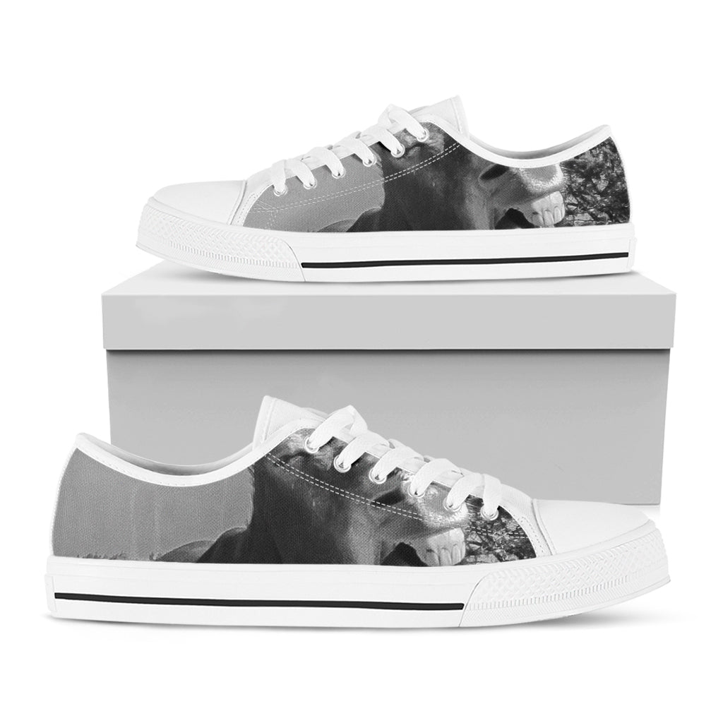 Black And White Funny Donkey Print White Low Top Shoes