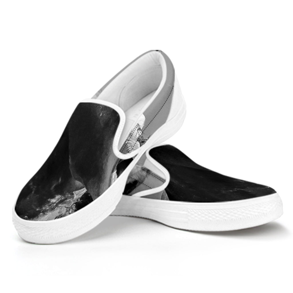 Black And White Funny Donkey Print White Slip On Shoes