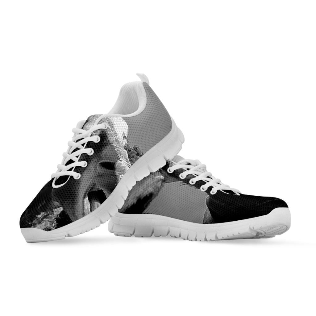 Black And White Funny Donkey Print White Sneakers
