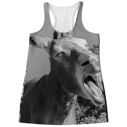 Black And White Funny Donkey Print Women's Racerback Tank Top