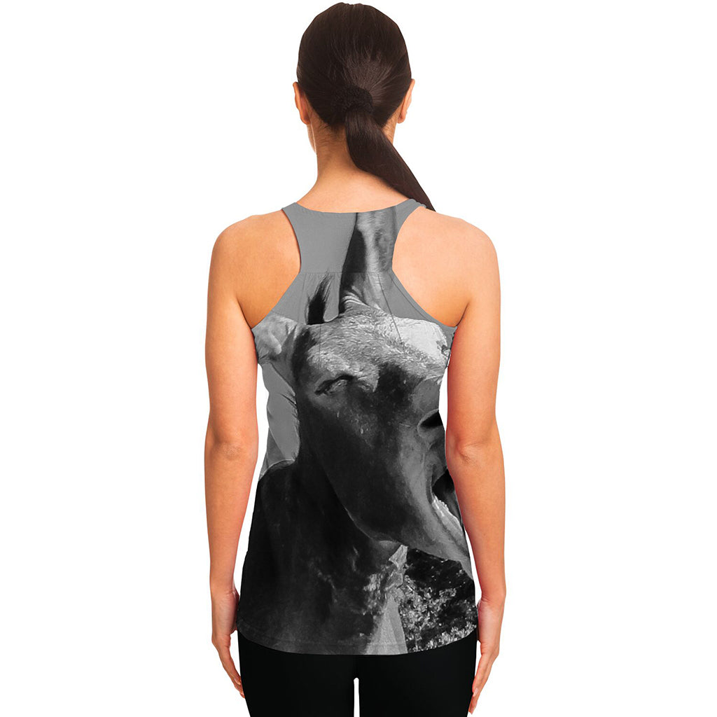 Black And White Funny Donkey Print Women's Racerback Tank Top