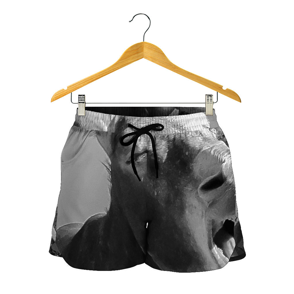 Black And White Funny Donkey Print Women's Shorts