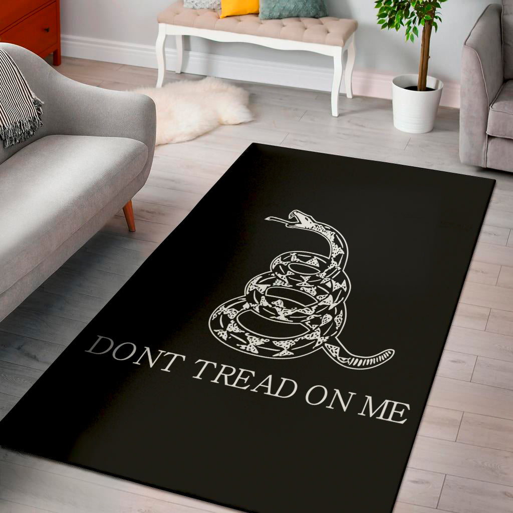 Black And White Gadsden Flag Print Area Rug