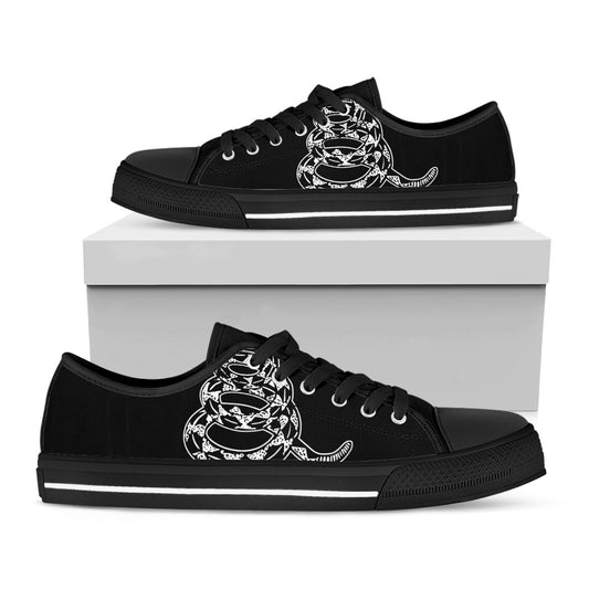 Black And White Gadsden Flag Print Black Low Top Shoes 