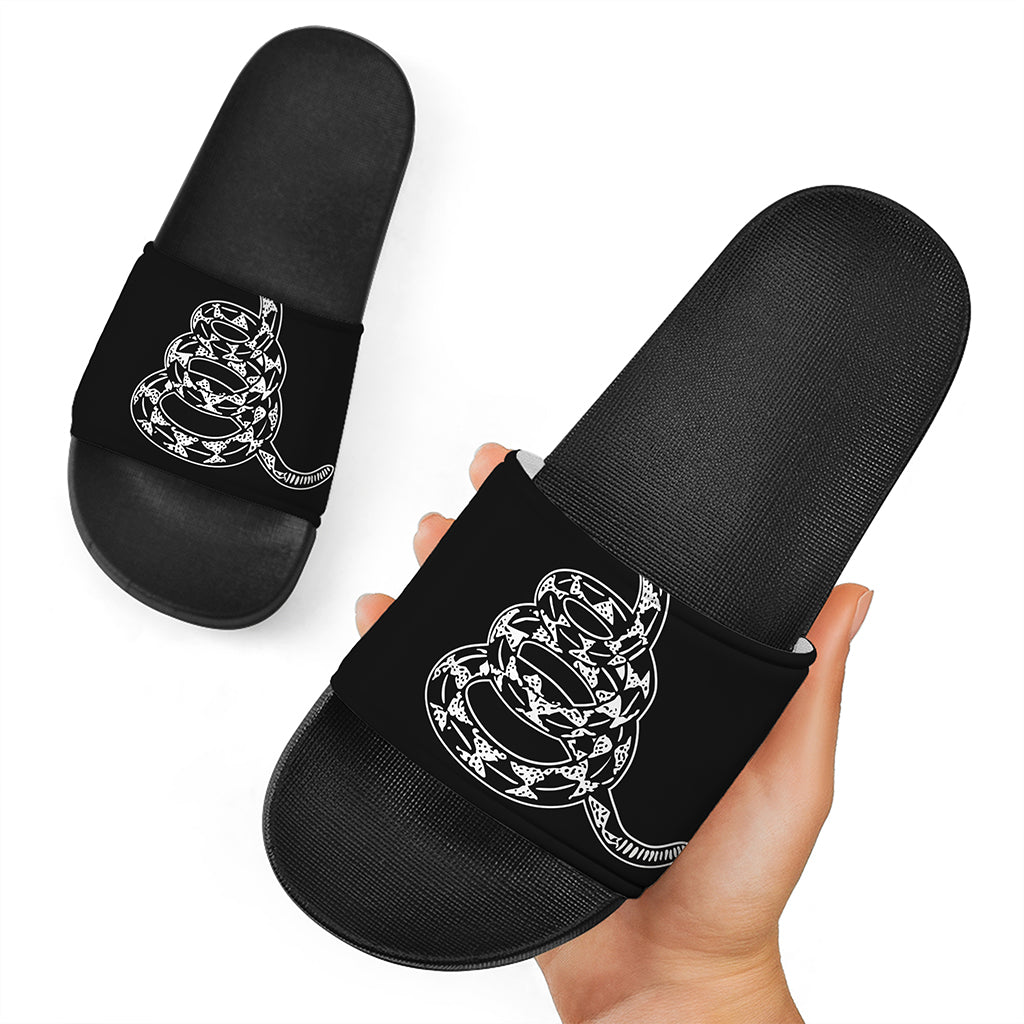 Black And White Gadsden Flag Print Black Slide Sandals