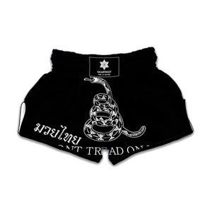 Black And White Gadsden Flag Print Muay Thai Boxing Shorts