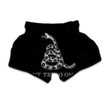 Black And White Gadsden Flag Print Muay Thai Boxing Shorts