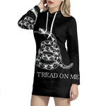 Black And White Gadsden Flag Print Pullover Hoodie Dress