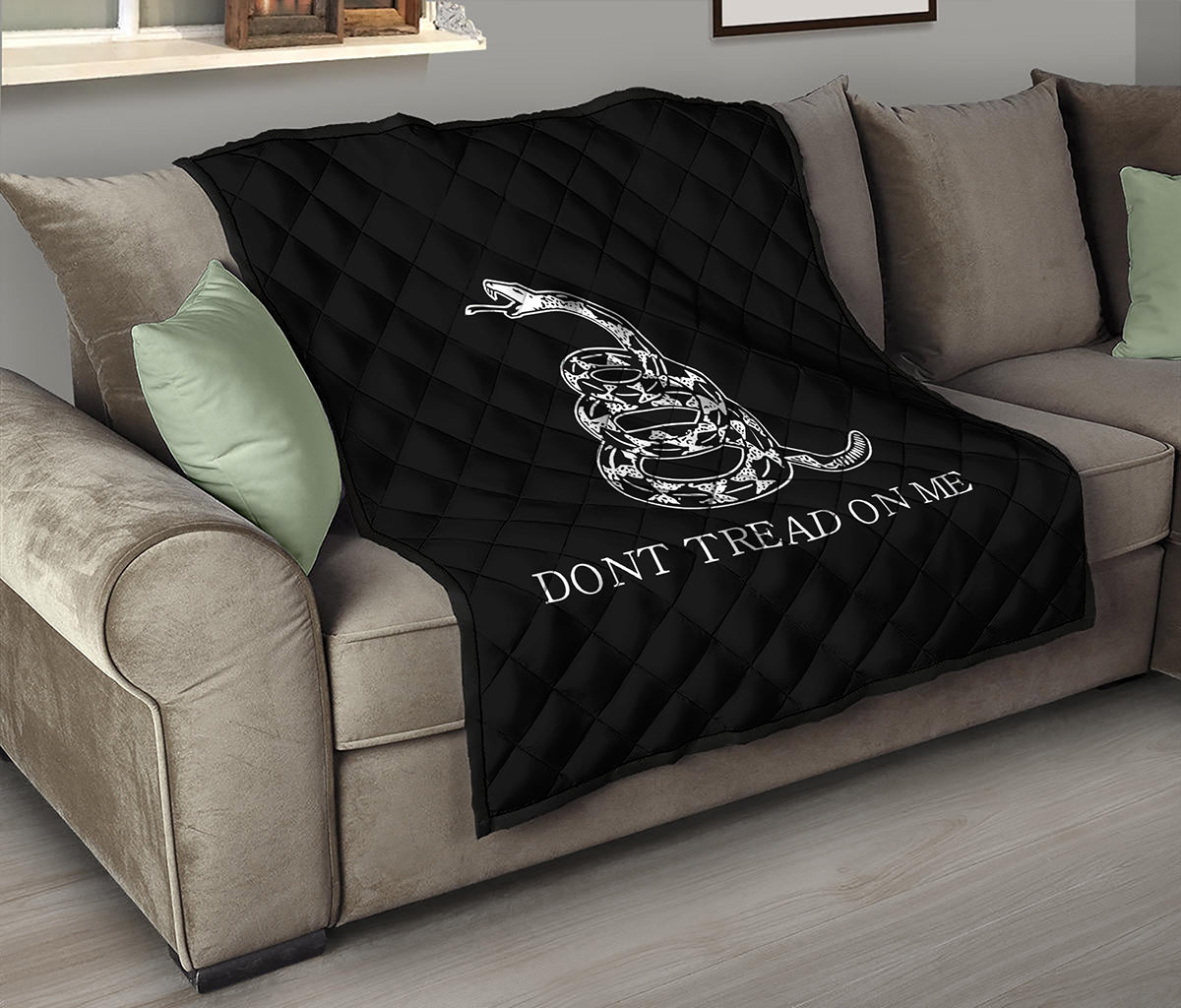Black And White Gadsden Flag Print Quilt