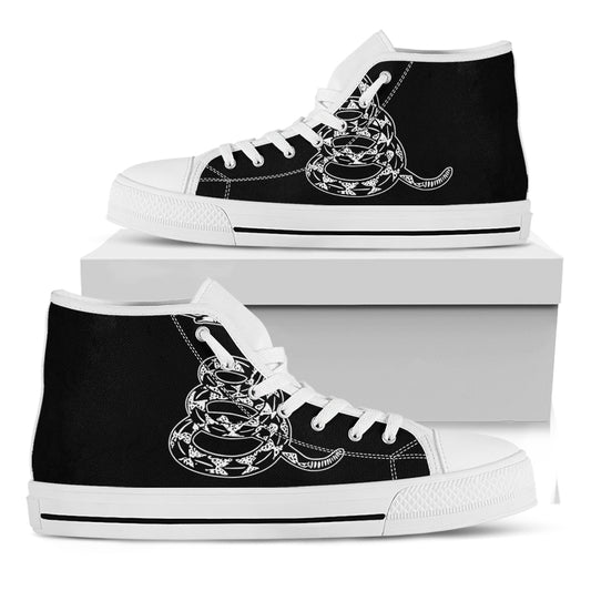 Black And White Gadsden Flag Print White High Top Shoes