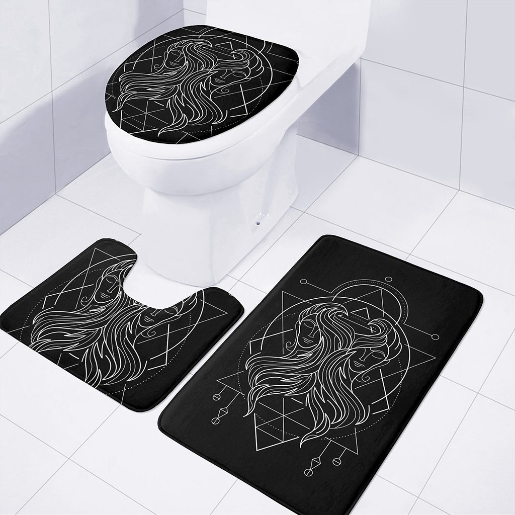 Black And White Gemini Sign Print 3 Piece Bath Mat Set