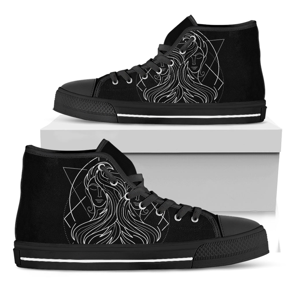 Black And White Gemini Sign Print Black High Top Shoes