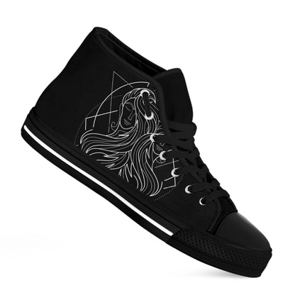 Black And White Gemini Sign Print Black High Top Shoes