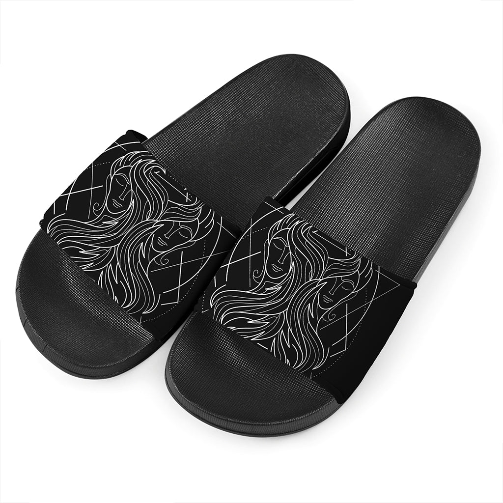 Black And White Gemini Sign Print Black Slide Sandals