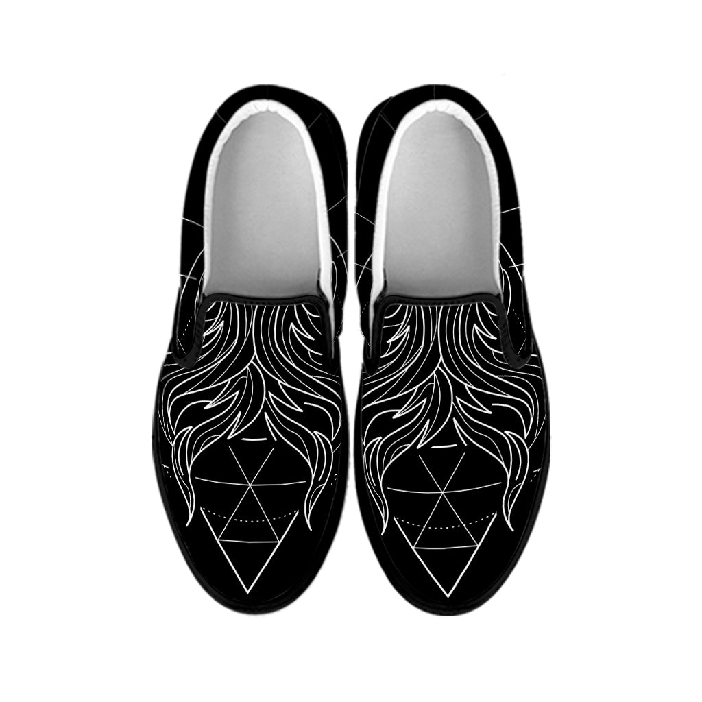 Black And White Gemini Sign Print Black Slip On Shoes