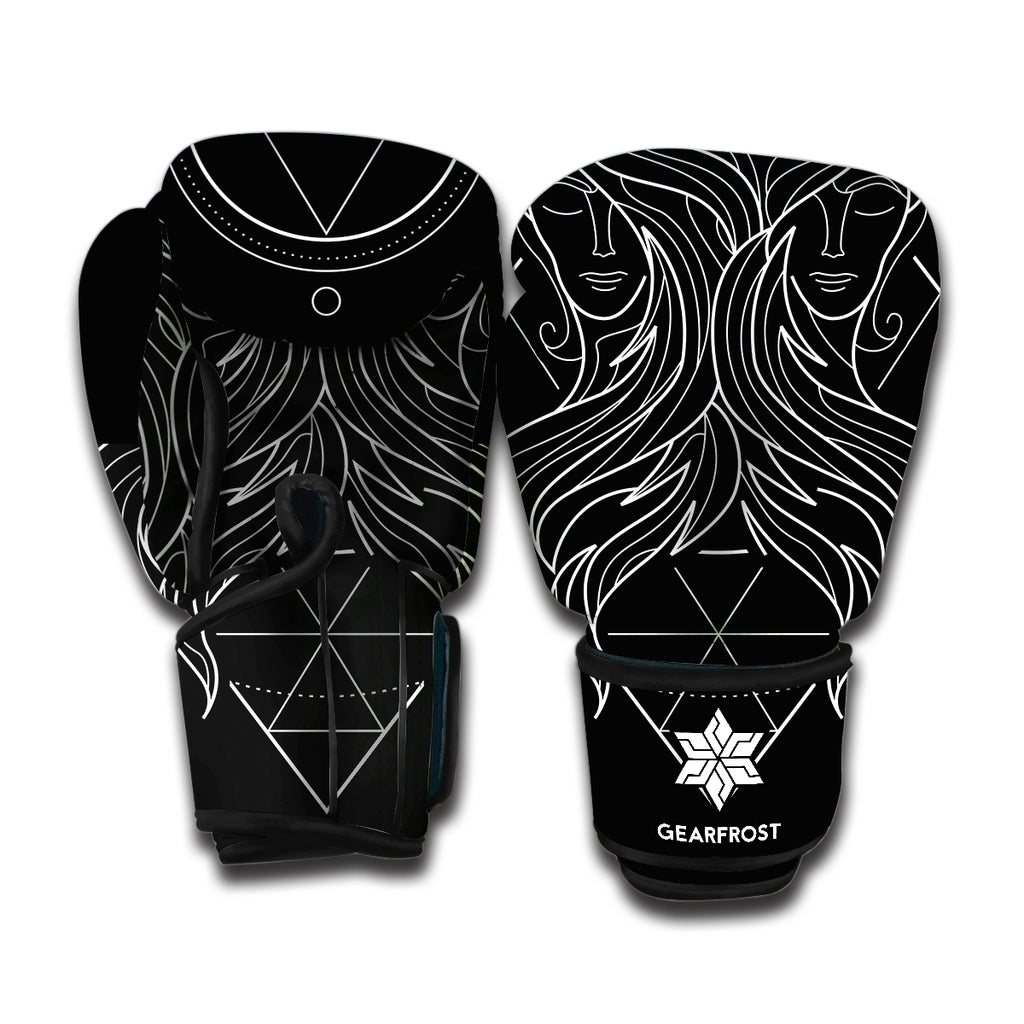 Black And White Gemini Sign Print Boxing Gloves