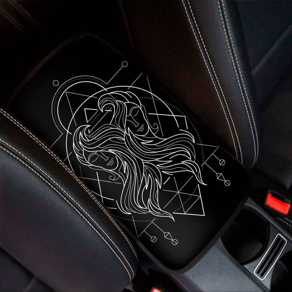 Black And White Gemini Sign Print Car Center Console Cover