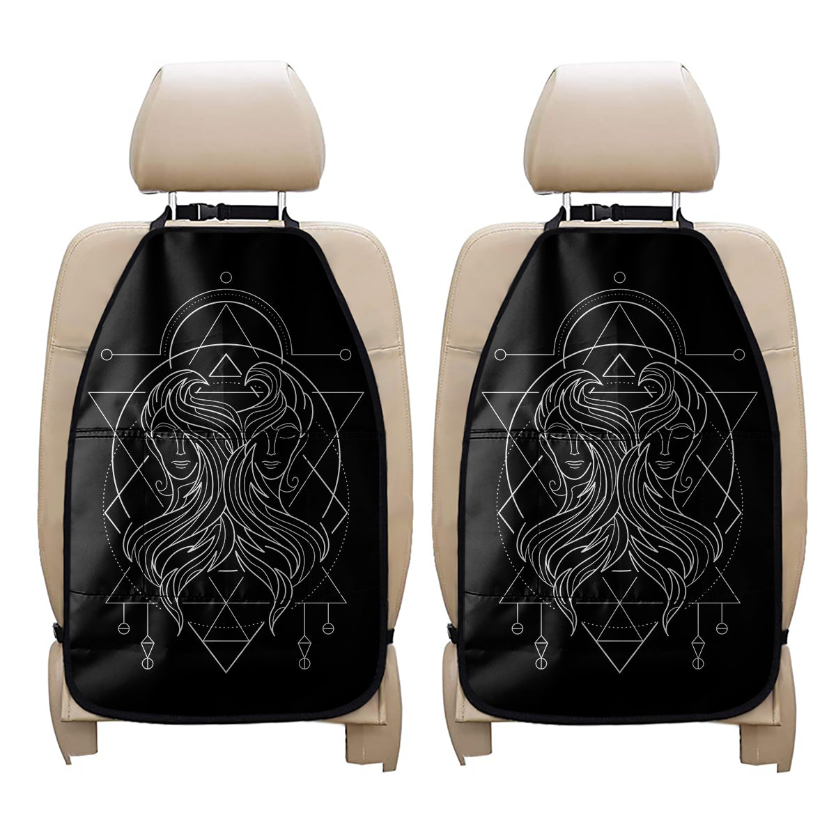 Black And White Gemini Sign Print Car Seat Organizers