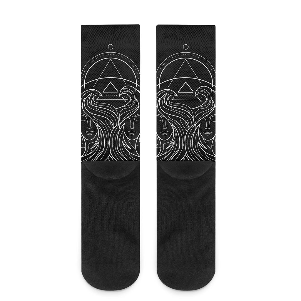 Black And White Gemini Sign Print Crew Socks