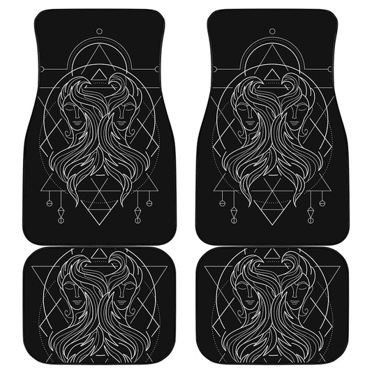 Black And White Gemini Sign Print Front and Back Car Floor Mats